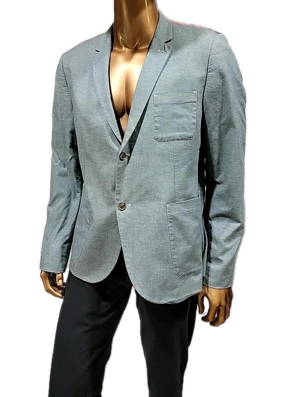 Topman Mens US46 Blazer Teal Sport Jacket Single Vent 2 Button Cotton Blend #WM1